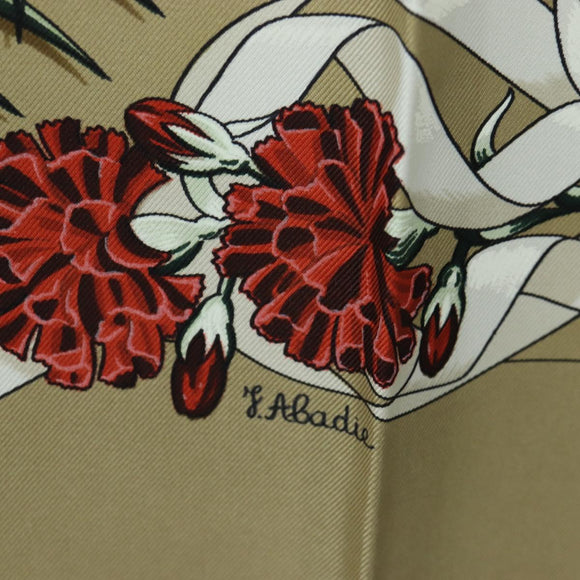 HERMES Carre 90 Scarf Silk Beige Green Auth am12194M