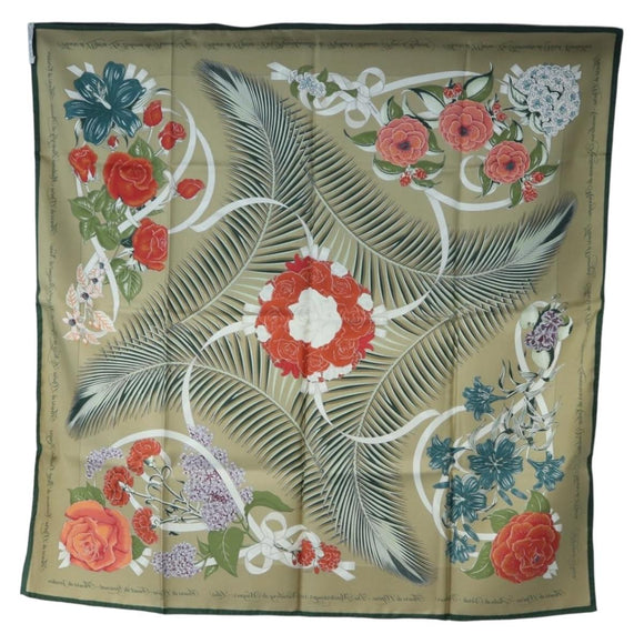 HERMES Carre 90 Scarf Silk Beige Green Auth am12194M
