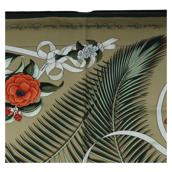 HERMES Carre 90 Scarf Silk Beige Green Auth am12194M