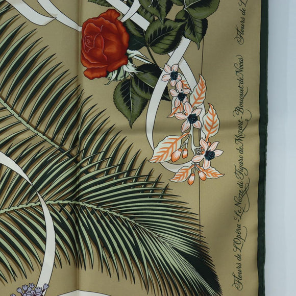 HERMES Carre 90 Scarf Silk Beige Green Auth am12194M