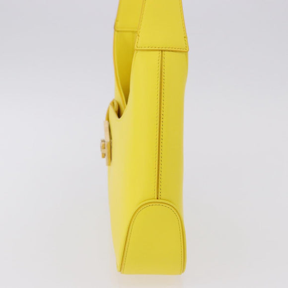 Salvatore Ferragamo Gancini Hand Bag Patent leather Yellow Gold Auth am12197M