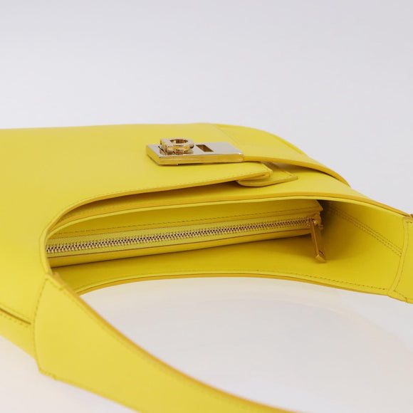 Salvatore Ferragamo Gancini Hand Bag Patent leather Yellow Gold Auth am12197M