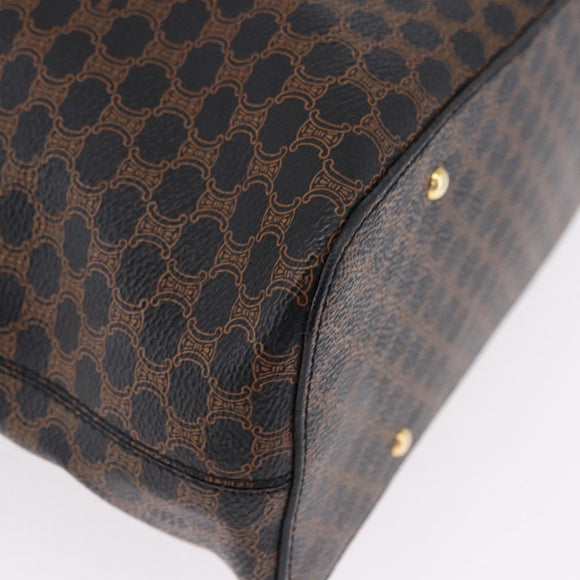 CELINE Macadam Canvas Circle Shoulder Bag PVC Black Gold Auth am12198V