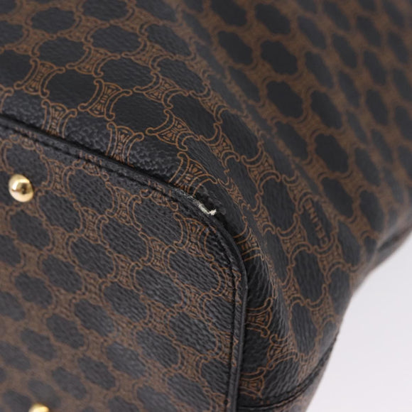 CELINE Macadam Canvas Circle Shoulder Bag PVC Black Gold Auth am12198V