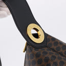 CELINE Macadam Canvas Circle Shoulder Bag PVC Black Gold Auth am12198V-14