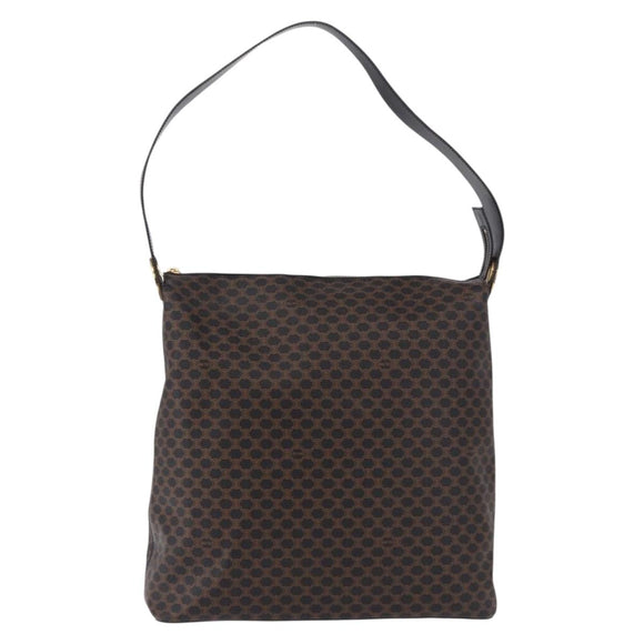 CELINE Macadam Canvas Circle Shoulder Bag PVC Black Gold Auth am12198V