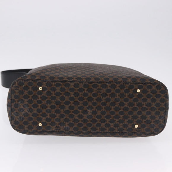 CELINE Macadam Canvas Circle Shoulder Bag PVC Black Gold Auth am12198V
