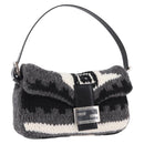 FENDI Mamma Baguette Shoulder Bag Wool Gray Silver Auth am12200SAM-1