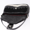 FENDI Mamma Baguette Shoulder Bag Wool Gray Silver Auth am12200SAM-17