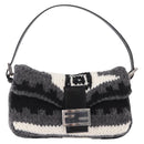 FENDI Mamma Baguette Shoulder Bag Wool Gray Silver Auth am12200SAM-2