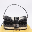 FENDI Mamma Baguette Shoulder Bag Wool Gray Silver Auth am12200SAM-26