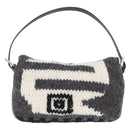 FENDI Mamma Baguette Shoulder Bag Wool Gray Silver Auth am12200SAM-3