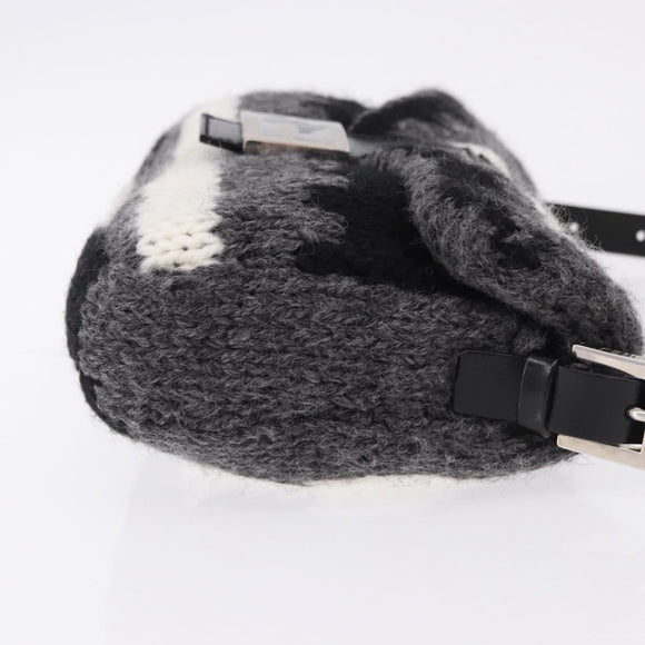 FENDI Mamma Baguette Shoulder Bag Wool Gray Silver Auth am12200SAM