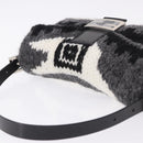 FENDI Mamma Baguette Shoulder Bag Wool Gray Silver Auth am12200SAM-6