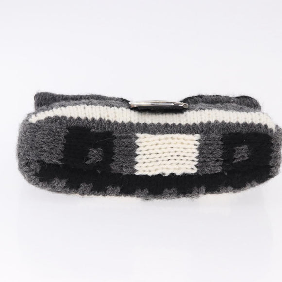 FENDI Mamma Baguette Shoulder Bag Wool Gray Silver Auth am12200SAM
