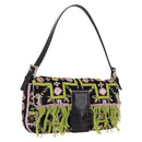 FENDI Beads Fringe Mamma Baguette Bag Canvas Multicolor Silver Auth am12201SAM-1