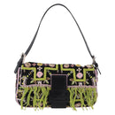 FENDI Beads Fringe Mamma Baguette Bag Canvas Multicolor Silver Auth am12201SAM-2