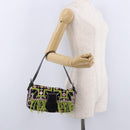 FENDI Beads Fringe Mamma Baguette Bag Canvas Multicolor Silver Auth am12201SAM-25