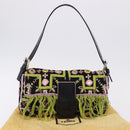 FENDI Beads Fringe Mamma Baguette Bag Canvas Multicolor Silver Auth am12201SAM-26