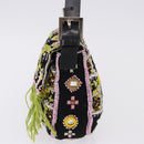 FENDI Beads Fringe Mamma Baguette Bag Canvas Multicolor Silver Auth am12201SAM-4