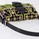 FENDI Beads Fringe Mamma Baguette Bag Canvas Multicolor Silver Auth am12201SAM-6