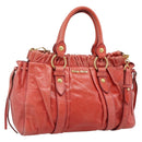 Miu Miu Side Ribbon Hand Bag Leather 2way Orange Gold Auth am12203V-1