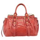 Miu Miu Side Ribbon Hand Bag Leather 2way Orange Gold Auth am12203V-2