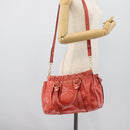 Miu Miu Side Ribbon Hand Bag Leather 2way Orange Gold Auth am12203V-23