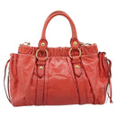 Miu Miu Side Ribbon Hand Bag Leather 2way Orange Gold Auth am12203V-3