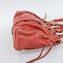 Miu Miu Side Ribbon Hand Bag Leather 2way Orange Gold Auth am12203V-5