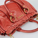 Miu Miu Side Ribbon Hand Bag Leather 2way Orange Gold Auth am12203V-6