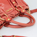 Miu Miu Side Ribbon Hand Bag Leather 2way Orange Gold Auth am12203V-7
