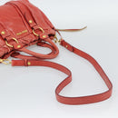 Miu Miu Side Ribbon Hand Bag Leather 2way Orange Gold Auth am12203V-9