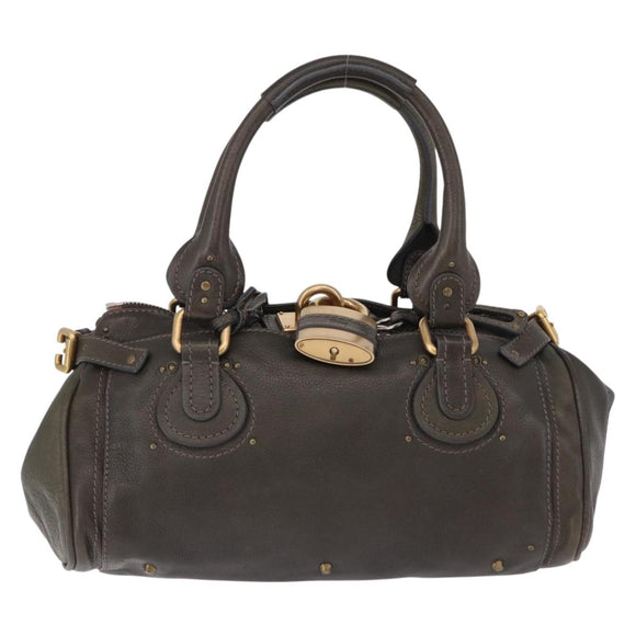 Chloe Paddington Hand Bag Leather Khaki Silver gold Auth am12204V