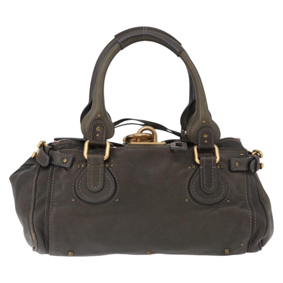 Chloe Paddington Hand Bag Leather Khaki Silver gold Auth am12204V