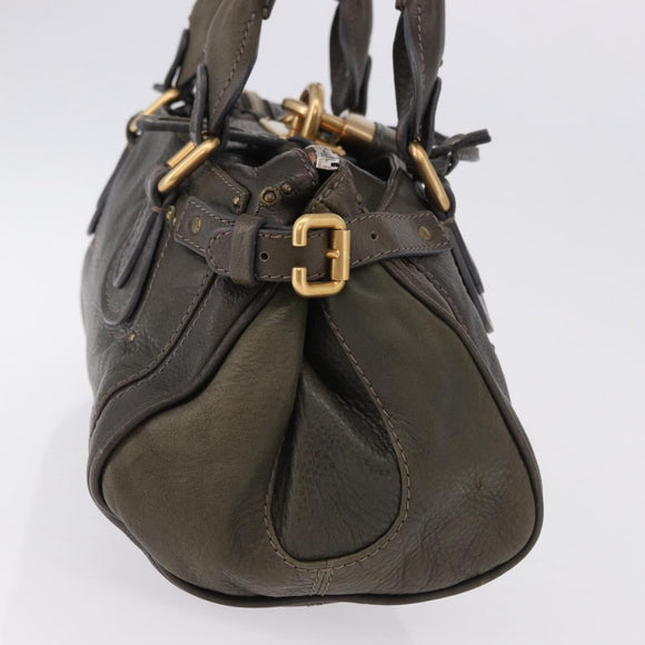 Chloe Paddington Hand Bag Leather Khaki Silver gold Auth am12204V