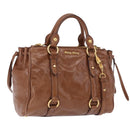 Miu Miu Side Ribbon Hand Bag Leather 2way Brown Gold RN0893 Auth am12206V-1