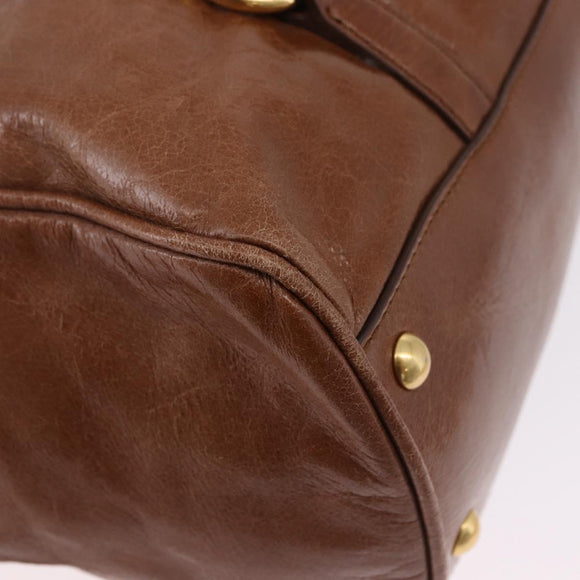 Miu Miu Side Ribbon Hand Bag Leather 2way Brown Gold RN0893 Auth am12206V