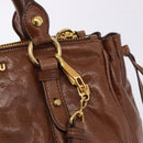 Miu Miu Side Ribbon Hand Bag Leather 2way Brown Gold RN0893 Auth am12206V-21
