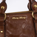 Miu Miu Side Ribbon Hand Bag Leather 2way Brown Gold RN0893 Auth am12206V-22