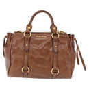 Miu Miu Side Ribbon Hand Bag Leather 2way Brown Gold RN0893 Auth am12206V-13