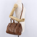 Miu Miu Side Ribbon Hand Bag Leather 2way Brown Gold RN0893 Auth am12206V-30