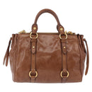 Miu Miu Side Ribbon Hand Bag Leather 2way Brown Gold RN0893 Auth am12206V-2