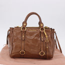 Miu Miu Side Ribbon Hand Bag Leather 2way Brown Gold RN0893 Auth am12206V-12