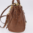 Miu Miu Side Ribbon Hand Bag Leather 2way Brown Gold RN0893 Auth am12206V-3