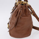 Miu Miu Side Ribbon Hand Bag Leather 2way Brown Gold RN0893 Auth am12206V-4