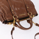 Miu Miu Side Ribbon Hand Bag Leather 2way Brown Gold RN0893 Auth am12206V-14
