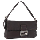 FENDI Selleria Mamma Baguette Bag Leather Dark Brown Silver Auth am12207V-1