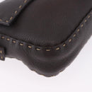 FENDI Selleria Mamma Baguette Bag Leather Dark Brown Silver Auth am12207V-9
