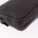 FENDI Selleria Mamma Baguette Bag Leather Dark Brown Silver Auth am12207V-16